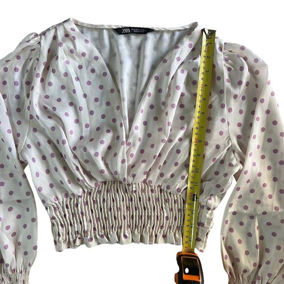 Zara Polka Dot Smocked Womens Cropped Top Blouse Size Medium - Picture 3 of 9